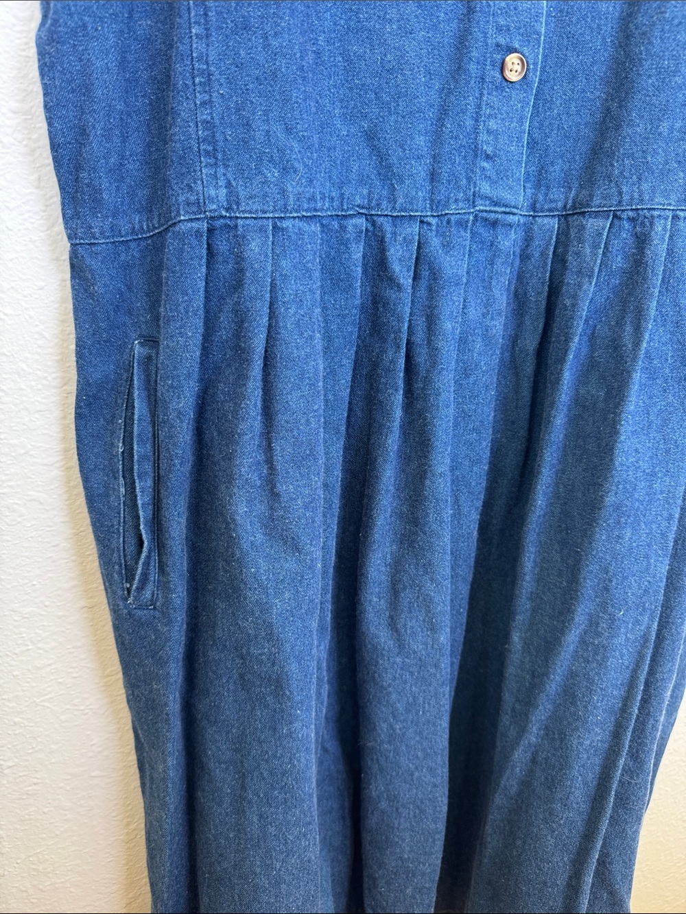 Eddie Bauer Vintage Denim Jumper Dress Size L 100% Cotton Button Front Garden - Picture 4 of 8